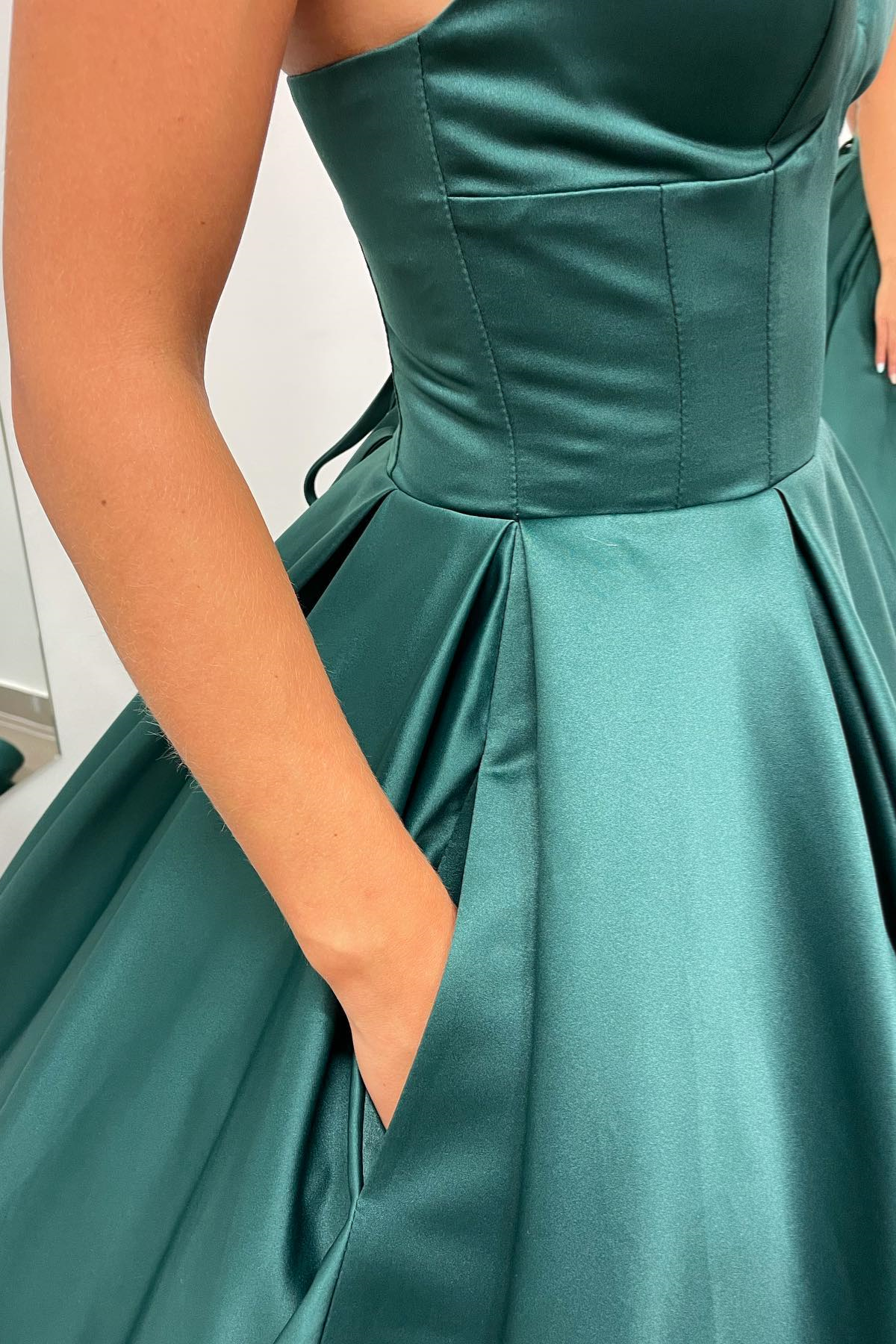 Hunter Green Deep V-Neck Straps A-line Long Prom Dress