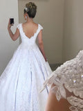 Illusion Lace Ball Gown Wedding Dresses With Appliques Lace Sweep Train