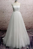 Illusion Lace Tulle Chapel Train Wedding Dress Online-27dress