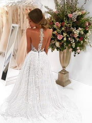 Illusion Tulle Ball Gown Wedding Dress with Beading and Sweep Train