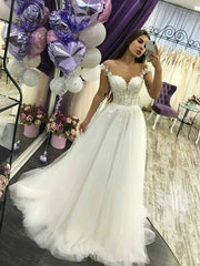 Illusion Tulle Ball Gown Wedding Dress With Lace Appliques