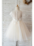 Ivory Ball Gown Tulle Jewel Neck Wedding Birthday Flower Girl Dresses-27dress