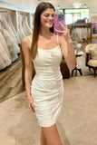 Ivory Straps Crystal Tight Homecoming Dress