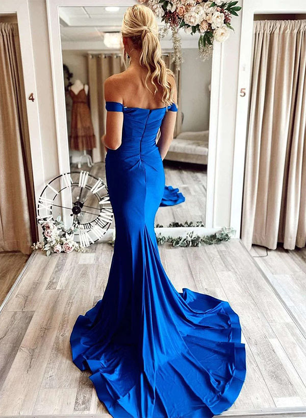 Jersey Prom Dress with Off-The-Shoulder and Sweep Train - Trumpet/Mermaid-27dress