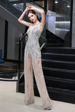 Jewel Sleeveless Tulle Evening Jumpsuit with Sequins-27dress