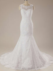 Lace Appliques Illusion Tulle Trumpet/Mermaid Court Train Wedding Dress