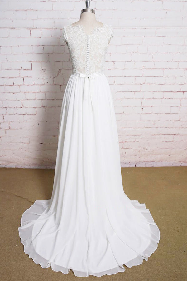 Lace Chiffon A-line Court Train Wedding Dress On Sale-27dress