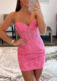 Lace Homecoming Dress with Beading - Sheath/Column Sweetheart Sleeveless Short/Mini-27dress