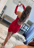Lace Homecoming Dress with Beading - Sweetheart Full/Long Sleeve Sheath/Column Short/Mini-27dress