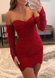 Lace Homecoming Dress with Beading - Sweetheart Full/Long Sleeve Sheath/Column Short/Mini-27dress