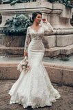 Lace Mermaid Wedding Dress Long Sleeves On Sale-27dress