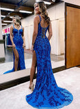 Lace Prom Dress with Split Front - Sweetheart Sheath/Column Sweep Train-27dress