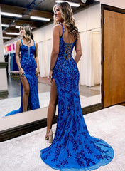 Lace Prom Dress with Split Front - Sweetheart Sheath/Column Sweep Train-27dress