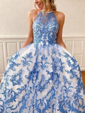 Lace Scoop Neck Princess Prom Dress with Pockets