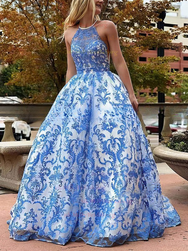 Lace Scoop Neck Princess Prom Dress with Pockets