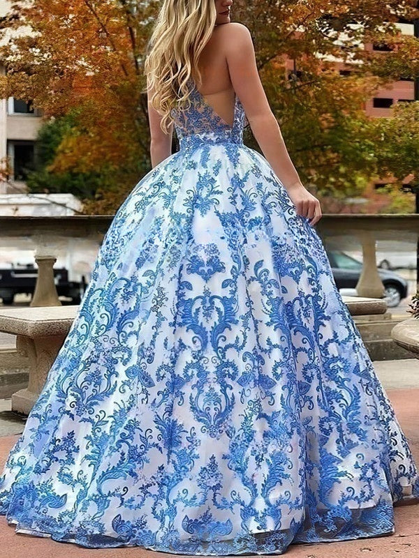 Lace Scoop Neck Princess Prom Dress with Pockets