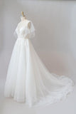 Long A-line Appliques Lace Tulle Wedding Dress with Sleeves-27Dress