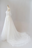 Long A-line Appliques Lace Tulle Wedding Dress with Sleeves-27Dress