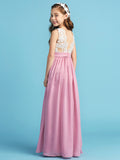 Long A-line Chiffon Flower Girl Dresses Lace Junior Bridesmaid Dress-27dress