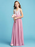 Long A-line Chiffon Flower Girl Dresses Lace Junior Bridesmaid Dress-27dress