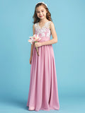 Long A-line Chiffon Flower Girl Dresses Lace Junior Bridesmaid Dress-27dress