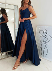 Long A-Line Cowl Neck sleeveless Satin Prom Dress With Split-27dress