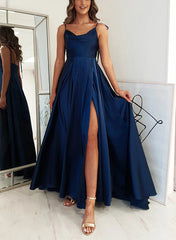 Long A-Line Cowl Neck sleeveless Satin Prom Dress With Split-27dress