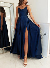 Long A-Line Cowl Neck sleeveless Satin Prom Dress With Split-27dress