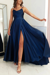 Long A-Line Cowl Neck sleeveless Satin Prom Dress With Split-27dress