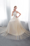 Long A-line Halter Appliques Lace Tulle Evening Dresses-27dress