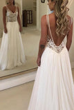 Long A-line Open Back V-neck Lace Chiffon Wedding Dress-27Dress