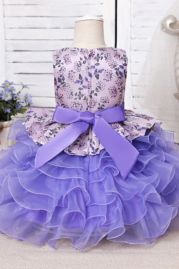 Long A-line Scoop Purple Ruffles Tulle Flower Girl Dresses-27dress