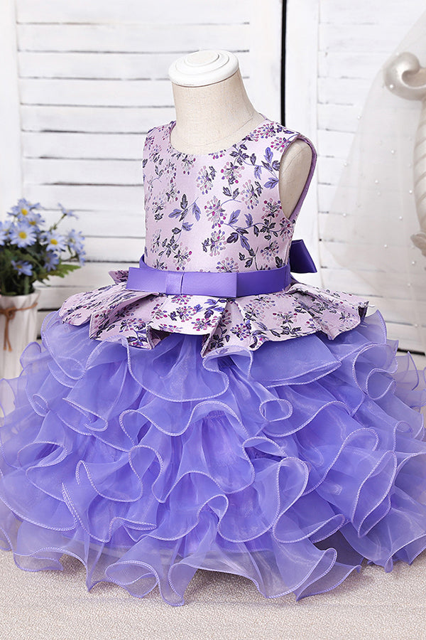 Long A-line Scoop Purple Ruffles Tulle Flower Girl Dresses-27dress