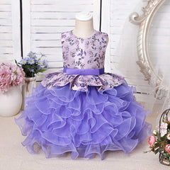 Long A-line Scoop Purple Ruffles Tulle Flower Girl Dresses-27dress