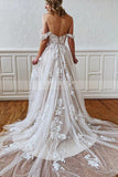 Long A-line Straps Sweetheart Appliques Lace Tulle Backless Wedding Dress-27Dress