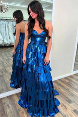 Long A-Line Sweetheart Ruffle Tiered Formal Prom Dress-27dress