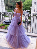 Long A-line Sweetheart Spaghetti Straps Tulle Layered Open Back Formal Prom Dress-27Dress