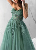 Long A-line Sweetheart Tulle Formal Prom Dress with Appliques Lace-27dress