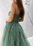 Long A-line Sweetheart Tulle Formal Prom Dress with Appliques Lace-27dress