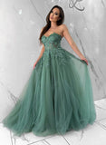 Long A-line Sweetheart Tulle Formal Prom Dress with Appliques Lace-27dress