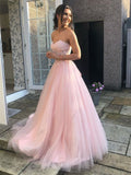 Long A-line Sweetheart Tulle Lace Prom Dress Pink Lace Formal Evening Gowns-27Dress