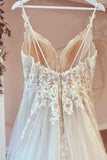 Long A-Line Tulle Sweetheart Appliques Lace Wedding Dress-27Dress