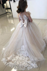 Long Ball Gown Lace Appliques Tulle Flower Girl Dresses-27dress