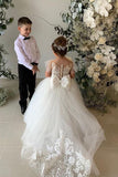 Long Ball Gown Lace Appliques Tulle Flower Girl Dresses-27dress