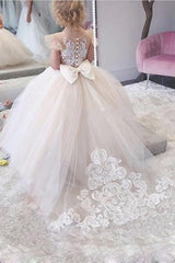 Long Ball Gown Lace Appliques Tulle Flower Girl Dresses-27dress