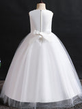 Long Ball Gown Lace Tulle Jewel Neck Wedding Party Flower Girl Dresses-27dress