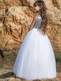 Long Ball Gown Maxi Tulle Boat Neck Wedding Birthday Pageant Flower Girl Dresses-27dress