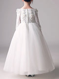 Long Ball Gown Off Shoulder First Communion Flower Girl Dresses with Sleeves-27Dress