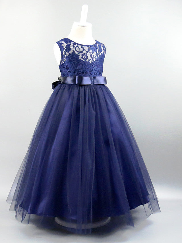 Long Ball Gown Satin Jewel Neck Wedding First Communion Pageant Flower Girl Dresses-27dress