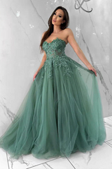 Long Ball Gown Sweetheart Tulle Formal Prom Dress with Appliques Lace-27dress